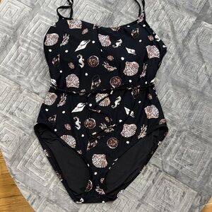 LOFT Black and White Patterned One Piece Swimsuit